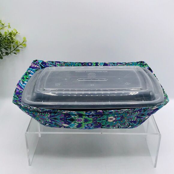 Microwave Takeout Container Cozy! Cozy For Takeout Purple Green Paisley Print - Picture 4 of 5